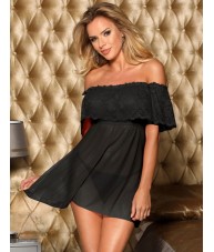 Gorgeous Off The Shoulder Black Babydoll with Layered Bust