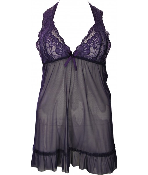 Sexy Purple Chiffon & Lace Halter Babydoll Lingerie | Discreet Tiger