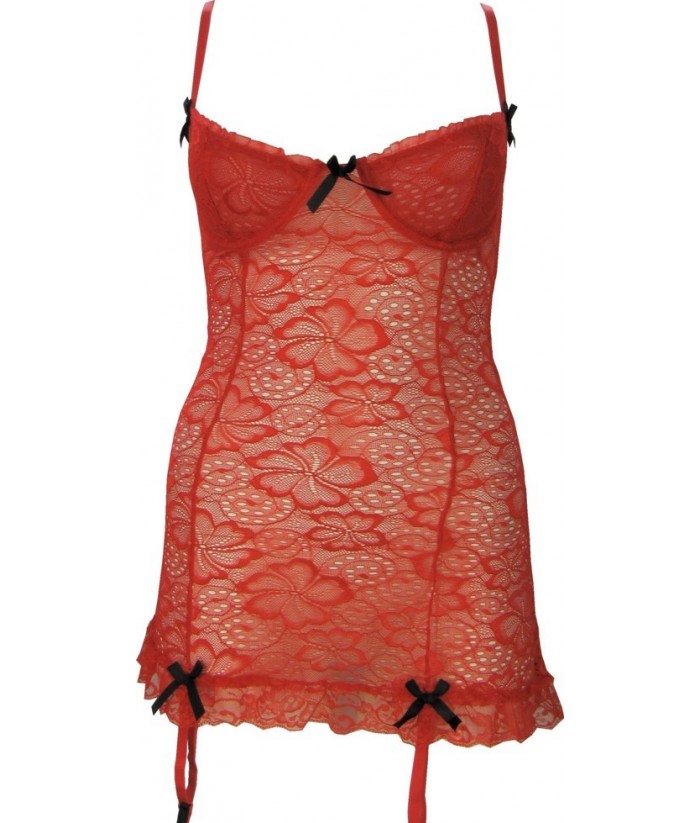 Sexy Red Babydoll Stretch Lace Fitted With Garter Straps | Discreet Tiger