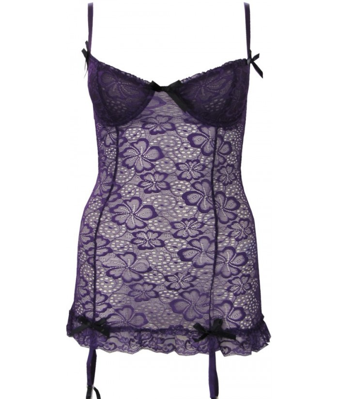 Sexy Purple Babydoll Stretch Lace Fitted With Garter Straps | Discreet ...