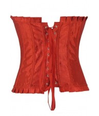 Long Red Satin Corset With Ruffled Trim