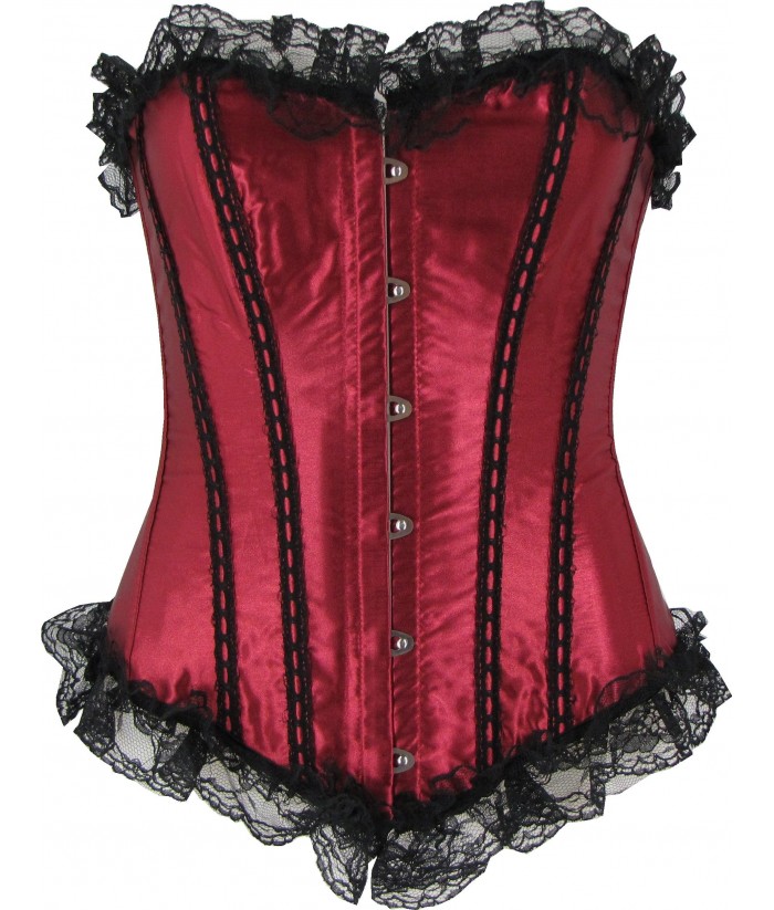 Red Satin Corset With Black Lace Trim | Discreet Tiger