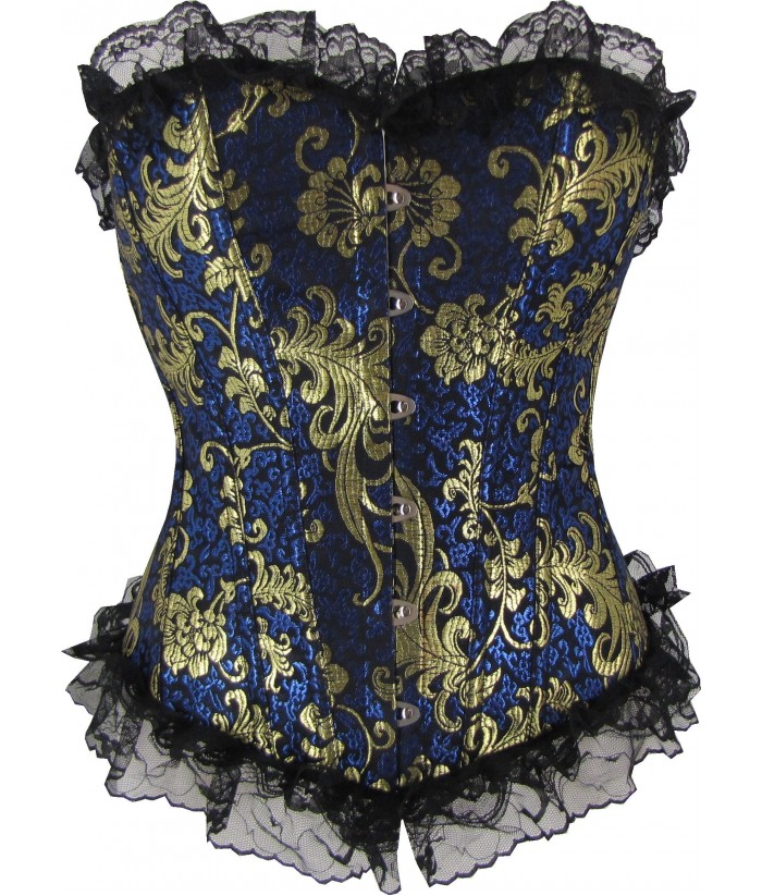 Gold And Navy Floral Brocade Corset