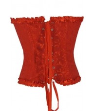 Red Floral Brocade Corset With Satin Trim