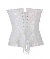 White Floral Brocade Corset With Satin Trim