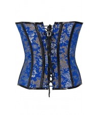 Blue Corset With Floral Brocade And PVC Trim And Buckles