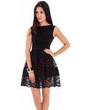 Black Dress Sleeveless with Contrasting Lace Overlay 