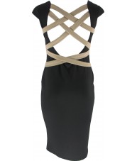 Black Bodycon Dress With Beige Strapy Back