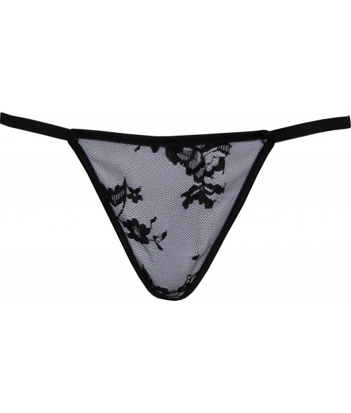 Silver Satin G-String With Lace Overlay | Discreet Tiger