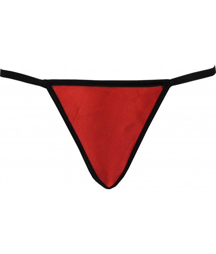 Simple Satin G-String Red With Contrasting Trim | Discreet Tiger