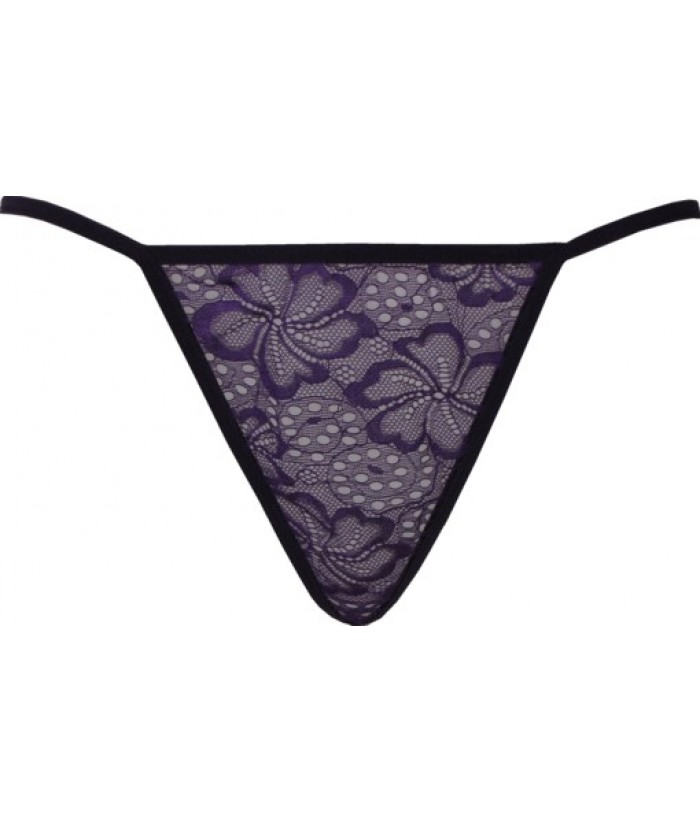 Purple G-String Sexy Sheer Floral Stretch Lace | Discreet Tiger