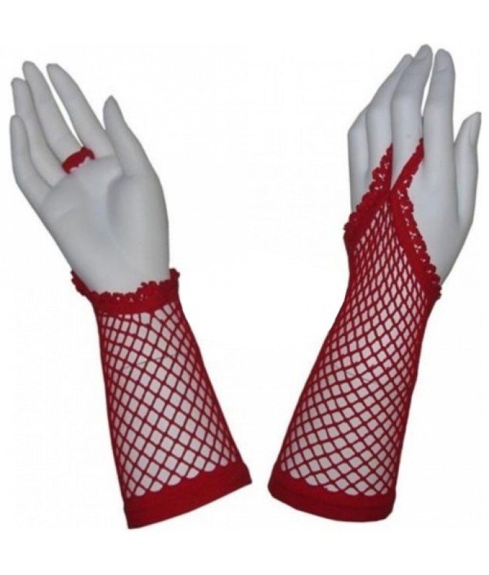 Red Small Weave Fingerless Gloves Discreet Tiger