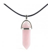 Soothing Pink Quartz Crystal Shard Pendant with Black Necklace