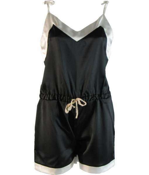 Black Satin Romper Playsuit Discreet Tiger