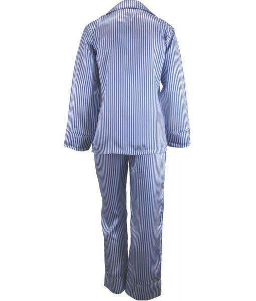 Striped Blue And White Satin Pyjamas Winter | Discreet Tiger