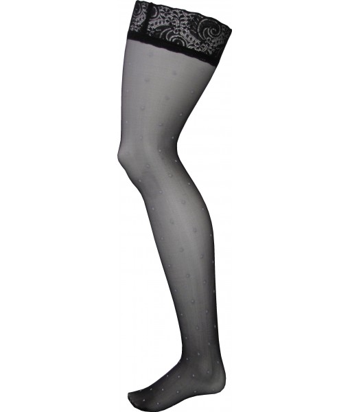 Thigh Length Black Stockings with Polka Dots Throughout | Discreet Tiger